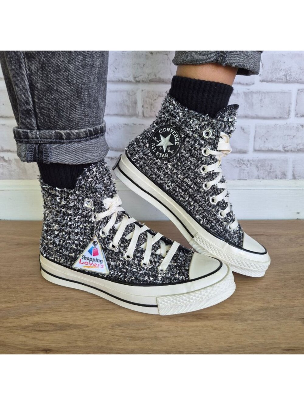 ⭐Converse Chuck 70 Hi Metallic Tweed Sz 7.5 Women's shoes Sneakers Black A14442C
